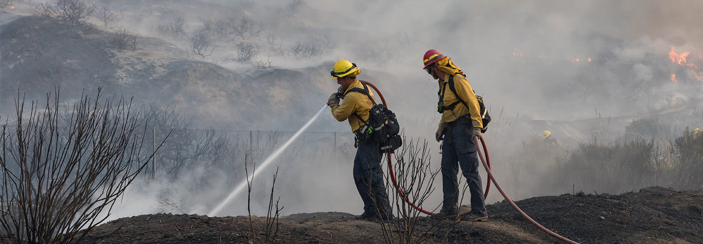 Firefighters at a wildfire in Ventura, California