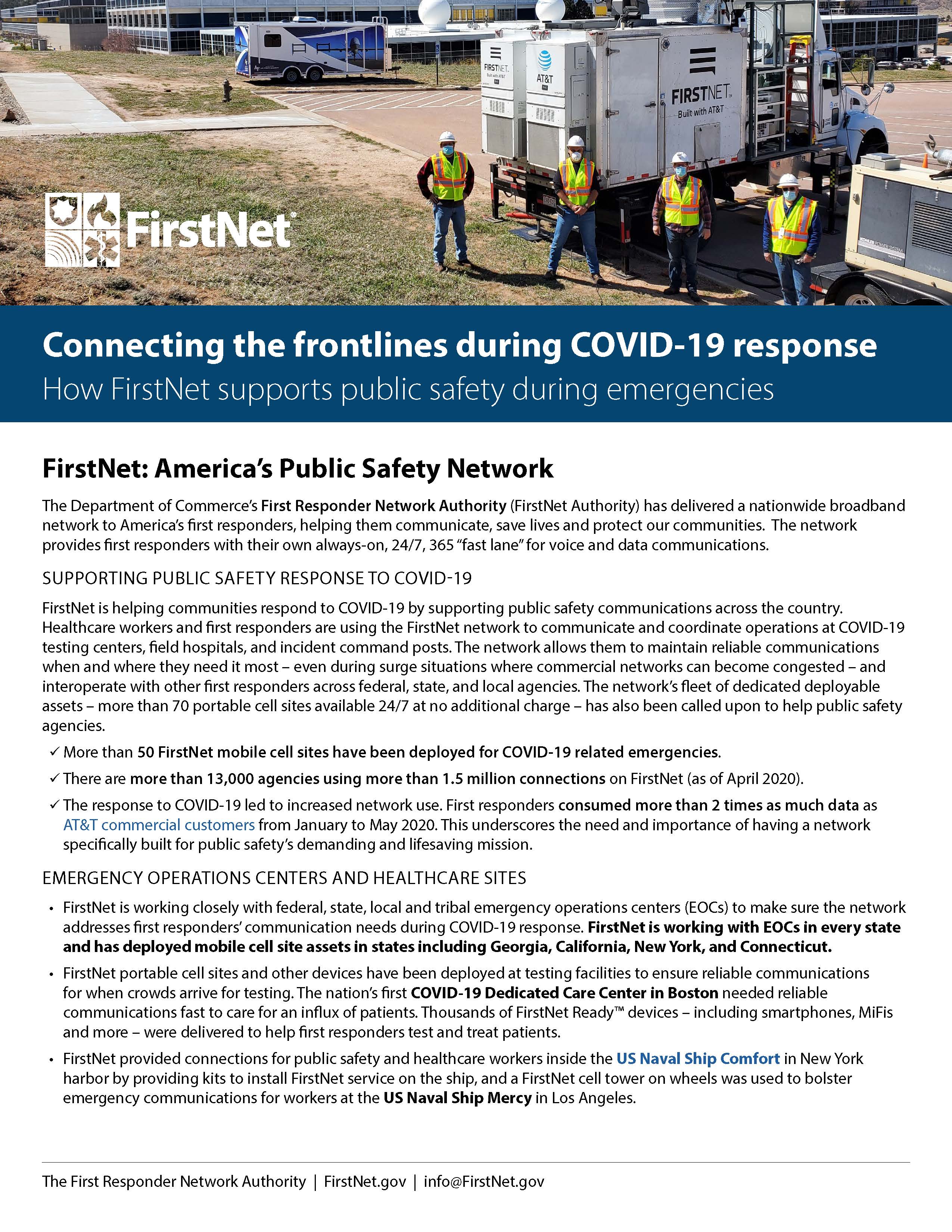 A sample page from the FirstNet Support for COVID-19 Response pdf.