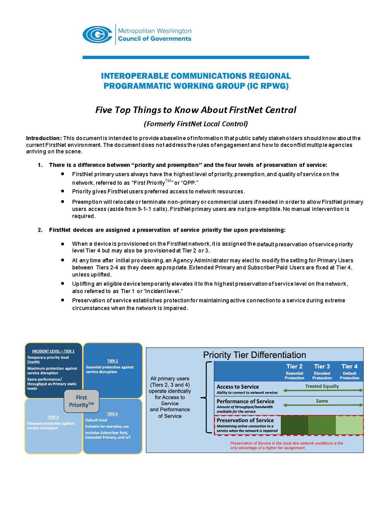 A sample page from the Five Top Things to Know About FirstNet Central PDF.