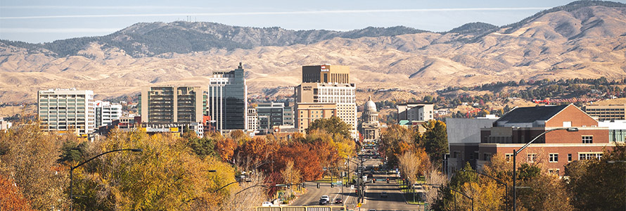 Aerial view of Boise, Idaho skyline