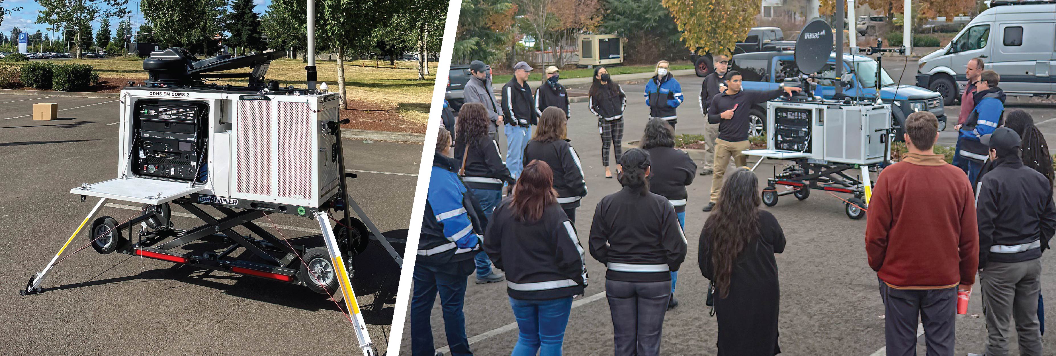 A FirstNet CRD; A group of Oregon public safety personnel going over the functionality of a FirstNet CRD for an earthquake disaster drill.