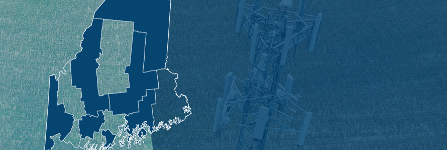 The State of Maine, with outlined county borders; a cell tower.