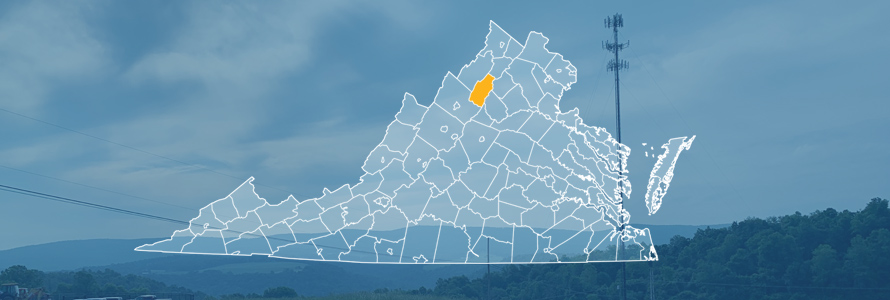 The state of Virginia, with outlined county borders; a cell tower.