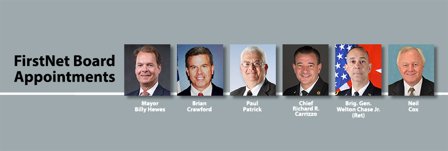 Headshots of six new FirstNet Board Members and the words "FirstNet Board Appointments"