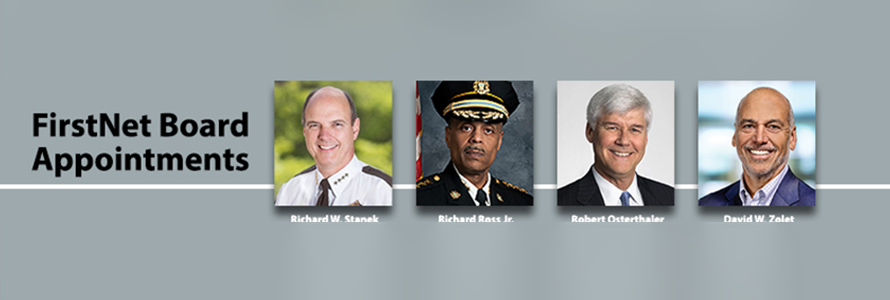 Four headshots of FirstNet Authority's new board members and the words "Board Member Appointments"