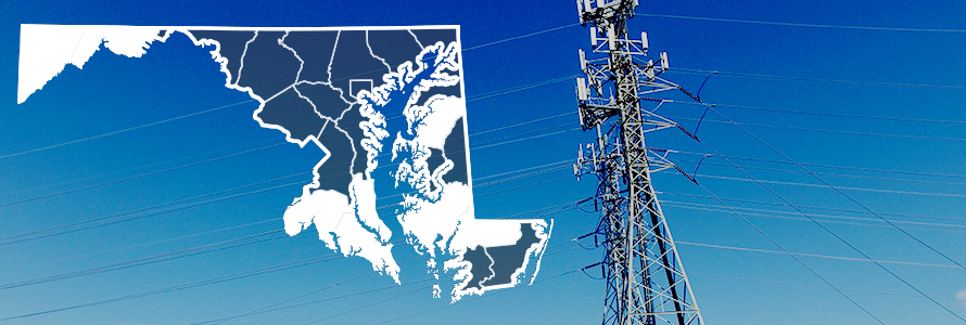 County map of Maryland, FirstNet tower 