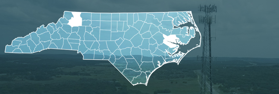 County map of North Carolina, cell tower