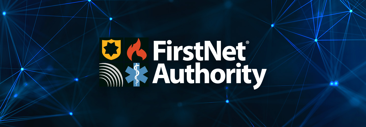 Interconnected blue network pattern, FirstNet Authority logo