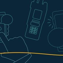 Speech bubbles expressing a complicated topic being made clear, drawings of smartphones and LMR radios showing push-to-talk capabilities
