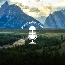  Mountain range with forest; Public Safety First podcast logo