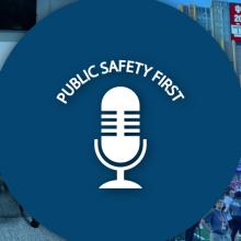 Episode 99: From Classroom to Command Post: Training the Next Generation of EMS Leaders at IU A group of EMS professionals sit together in a classroom setting on the right. On the left, support staff stand on the field of Indiana University looking out into the stands. The Public Safety First podcast logo sits in the middle