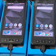 Cell phones displayed in blue boxes