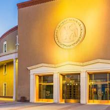 New Mexico state capitol building at dusk