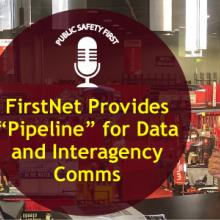 FirstNet Authority Senior Public Safety Advisor Gary McCarraher sits across from Chief Charles Doody of the Canton (MA) Fire Department with fire expo displays in background; Public Safety First podcast logo; “FirstNet Provides “Pipeline” for Data and Interagency Comms” FirstNet Authority Senior Public Safety Advisor Gary McCarraher sits across from Chief Charles Doody of the Canton (MA) Fire Department with fire expo displays in background; Public Safety First podcast logo; “FirstNet Provides “Pipeline” for Data and Interagency Comms”