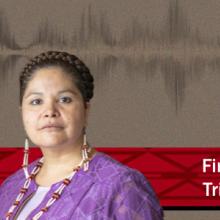 Adam Geisler stands by Danae Wilson, the Public Safety First podcast logo, and the words "FirstNet connecting tribal communities"