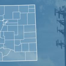 The state of Colorado, with outlined county borders and a star locating Glenwood Canyon; a cell tower 