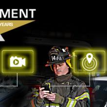 Three first responder using Internet of Things and connected wearable devices with the CES Government conference 2020 logo