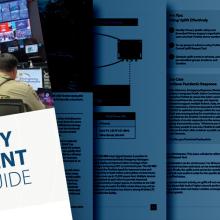 “Emergency Management Resource Guide, September 2023” Cover of the Guide with public safety officials in front of workstations and screens and a SatCOLT with officials in a snowy backdrop. Greyed out pages of guide