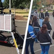 A FirstNet CRD; A group of Oregon public safety personnel going over the functionality of a FirstNet CRD for an earthquake disaster drill. A FirstNet CRD; A group of Oregon public safety personnel going over the functionality of a FirstNet CRD for an earthquake disaster drill.