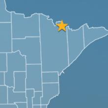 Cell Tower; the state of Minnesota highlighting the Echo Trail in St. Louis County; a cell tower Cell Tower; the state of Minnesota highlighting the Echo Trail in St. Louis County; a cell tower