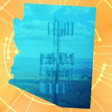 The silhouette of the State of Arizona revealing a cell tower inside The silhouette of the State of Arizona revealing a cell tower inside