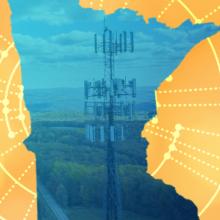 The silhouette of the State of Minnesota revealing a cell tower inside