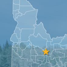 The State of Idaho, with outlined county borders and star locating Crater of the Moon National Monument, Idaho; a cell tower. The State of Idaho, with outlined county borders and star locating Crater of the Moon National Monument, Idaho; a cell tower.