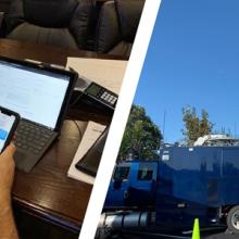 Communications operator at his workstation; A FirstNet SatCOLT