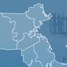 State of Massachusetts with counties outlined; a star locating Warwick and South Egremont, a cell tower State of Massachusetts with counties outlined; a star locating Warwick and South Egremont, a cell tower