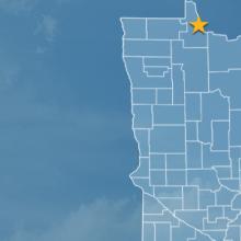 Map of Minnesota with a star over the town of Baudette; a cell tower Map of Minnesota with a star over the town of Baudette; a cell tower