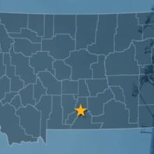 New FirstNet Cell Site Launches Near Columbus to Bring Expanded Coverage and Support Public Safety The state of Montana, with outlined county borders with a star locating Columbus, Montana; a cell tower.
