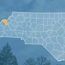 The state of North Carolina, with outlined county borders; a cell tower.