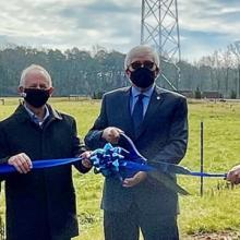 Community representatives cut a ribbon near new FirstNet cell site near Moore County, North Carolina.