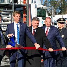 Ed Parkinson of the FirstNet Authority and New Hampshire Governor Chris Sununu cut a red ribbon at the launch of several FirstNet towers