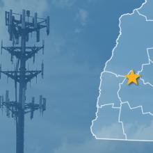 The State of New Hampshire, with outlined county borders and star locating Danbury, New Hampshire; a cell tower. The State of New Hampshire, with outlined county borders and star locating Danbury, New Hampshire; a cell tower.