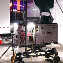 FirstNet supports EMS at music festival A FirstNet Compact Rapid Deployable set up near medical tents at the Electric Daisy Carnival. Trailer, wheelchair, side-by-side vehicle, and orange cones.