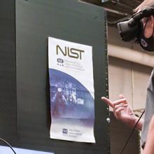 Immersive Test Center brings first responders advanced training, opportunities to overcome challenges First responder using virtual reality head set inside the Public Safety Immersive Test Center with NIST and FirstNet Authority staff.