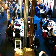 A large crowd works at FirstNet's first public safety hack-a-thon in San Francisco March 23-24, 2018.