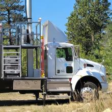 Deployed AT&T FirstNet SatCOLTin the wilderness. SatCOLTs, or satellite cell on light trucks, are mobile cell sites designed to establish a steady and consistent broadband connection.