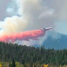 FirstNet Authority logo; “Best Practices: FirstNet use in wildland fire incidents;" plane releasing flame retardant over a forest FirstNet Authority logo; “Best Practices: FirstNet use in wildland fire incidents;" plane releasing flame retardant over a forest