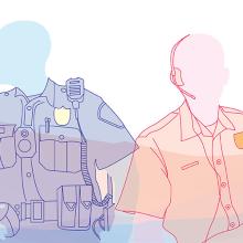 Honoring first responders and public safety professionals A silhouette of four first responders standing together: a firefighter holding a firehose, a law enforcement officer, a 9-1-1 telecommunicator, and an emergency medical professional.