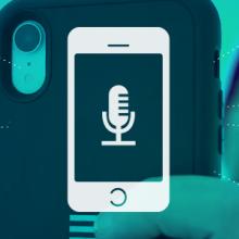 Roadmap domain icon for voice communications, responder uses a FirstNet device, graphic representation of a network radiating outward