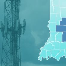 County map of Indiana, cell tower 