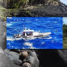 The words "Northern Mariana Islands to opt in to FirstNet network" and three images: a rocky beach, a fire truck near palm trees, and a police boat on the ocean