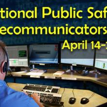 During National Public Safety Telecommunicators Week, we celebrate our nation’s 9-1-1 telecommunicators and dispatchers and the important work they do. Image shows a man sitting in front of four computer monitors showing 9-1-1 information.