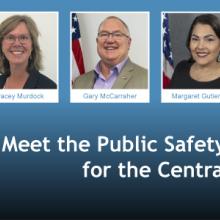 A map of the U.S. in blue with 14 states in the Central region in white next to headshots of the seven public safety advisors who represent those states and federally recognized tribes. A map of the U.S. in blue with 14 states in the Central region in white next to headshots of the seven public safety advisors who represent those states and federally recognized tribes.