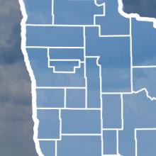 Map of Minnesota with county lines, purpose-built FirstNet cell site.