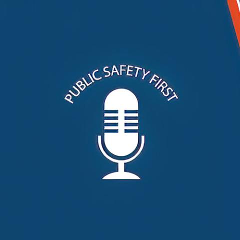 Public Safety First podcast icon; UVA Health building