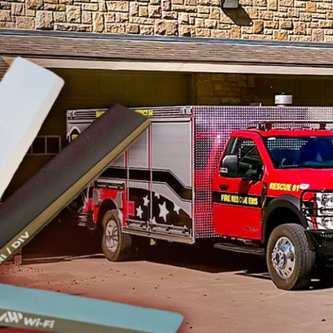  High Power User Equipment; Two Shawnee County Fire District #4 response vehicles parked in front of the firehouse. 