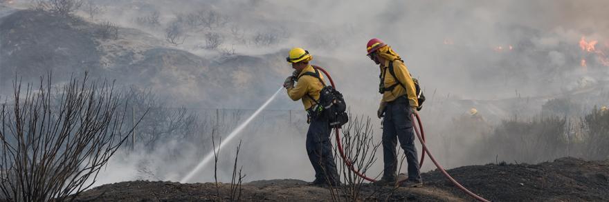 Firefighters at a wildfire in Ventura, California